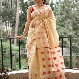 GHAN SALS Cream Silk Blend Woven Design Sarees-picture-34