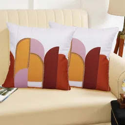 Myntra Elegant Homes Brown & Yellow 2 Pieces Colourblocked Square Cushion Covers-54