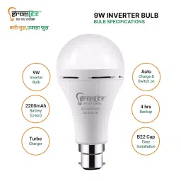 Gramlite 9 W B22 Inverter Rechargeable Bulb 4 Hrs Backup Cool White image 2