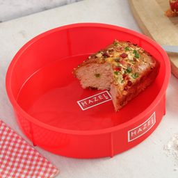 HAZEL Small Silicon Red Round Shape Cake Mould for Half Kg with Orange Spatula-5