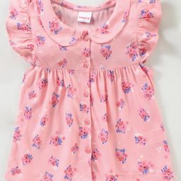 Babyhug 100% Rayon Cap Sleeves Top With Frill Detailing Floral Print - Peach-image-43