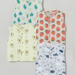 The Boo Boo Club Extra Soft Organic Cotton Muslin Pack Of 4 Strawberry Avocado Cactus Printed Jhablas - Green Blue-image-1