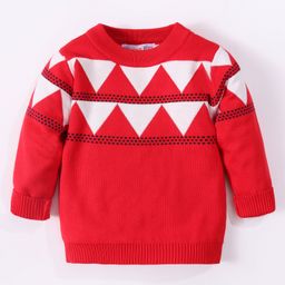 Kookie Kids Full Sleeves Sweater with Chevron Design - Red-image-70