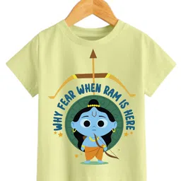 KNITROOT Dussehra Theme Half Sleeves Why Fear When Ram Is Here Text Printed Tee - Yellow-picture-40