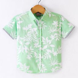 Little Kangaroos Cotton Woven Half Sleeves Leaves Printed Shirt - Mint Green-image-71