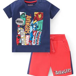 Babyhug Marvel Single Jersey Knit Half Sleeves T-Shirt And Shorts Set With Avengers Graphics - Navy Blue & Red-image-94
