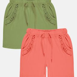 Kiddopanti Pack Of 2  Frill Detailed Pocket Hot Shorts -  Peach & Light Green-image-50