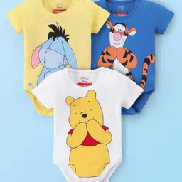 Babyhug Disney Cotton Knit Half Sleeves Onesies with Winnie The Pooh Graphics Pack of 3 - Multicolour-picture-27