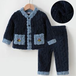 Kookie Kids Full Sleeves Winter Night Suit With Honey Bee Embroidery - Navy-image-55