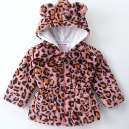 Kookie Kids Full Sleeves Hooded Jacket Leopard Print - Pink-image-71