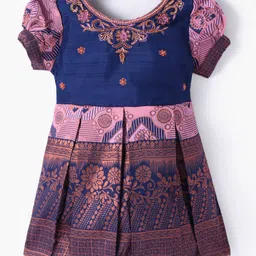 Enfance Half Sleeves Banarasi Printed Pattu Pavdai Mock Style Dress - Pink-picture-28