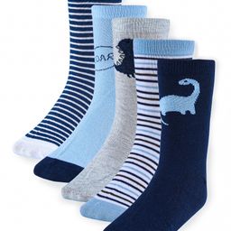 Cute Walk by Babyhug Anti-Bacterial Ankle Length Socks with Stripes & Lion Design Pack of 5 - Blue-image-62