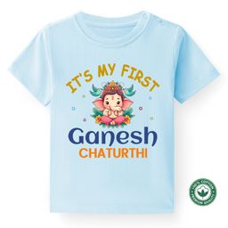 BLUSHES Ganesha Theme 100% Cotton Half Sleeve Ganesh Chaturthi Printed Tee-Powder Blue-image-44