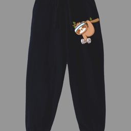 KAVEE Pure Cotton Sloth Printed Bio Washed Joggers - Black-image-33