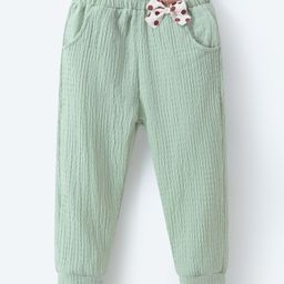 Mark & Mia Full Length Textured Solid Trouser With Bow Applique - Sea Green-image-91