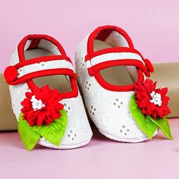 Coco Candy Floral Applique Detailed Velcro Closure Booties - White-image-19