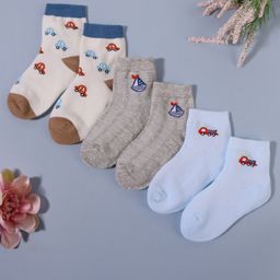 KIDLINGSS Cotton Pack Of 3 Car & Boat DesignedAnti Bacterial Socks - Multi Colour-image-39