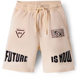 Pine Kids Looper Knit Knee Length Shorts with Text Print - Beige-image-13