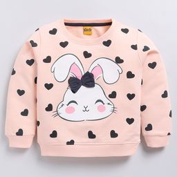 Kidcity Cotton Looper Full Sleeves Hearts Printed & Bow Applique Detailed Sweatshirt - Light Peach-image-44
