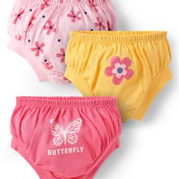 Doodle Poodle 100% Cotton Single Jersey Knit Bloomers With Floral & Butterfly Print Pack Of 3 - Pink & Yellow-picture-34