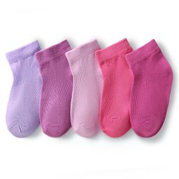 Kookie Kids Terry Knit Ankle Length Solid Socks Pack Of 5 - Pink Lavender & Lilac-image-94