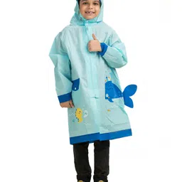 Yellow Bee Sea Life Printed Hooded Raincoat - Blue-picture-0