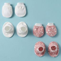 Bubble Pop Cotton Knit Mittens & Booties Set with Floral Print Pack of 2 - White & Red-image-92