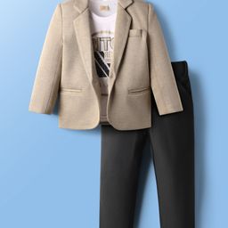 Rikidoos Full Sleeves Textured Blazer With Typography Printed Tee & Pant Set - Fawn & Black-picture-13