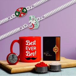 DeoDap Unisex 4 Pieces Metal Rakhi Gift Set-image-79