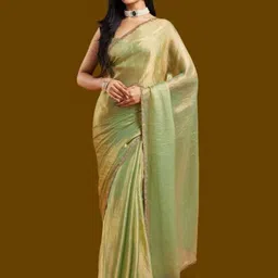 LOROFY Beads and Stones Poly Crepe Tussar Saree-picture-48