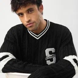 The Souled Store Men Cable Knit Pullover with Embroidered Detail-picture-7