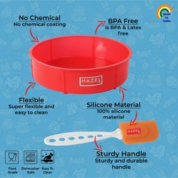 HAZEL Small Silicon Red Round Shape Cake Mould for Half Kg with Orange Spatula image 4
