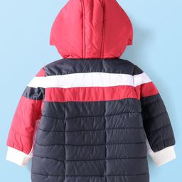 Babyhug Woven Full Sleeves Hooded Padded Jacket With Text Print & Colour Block Design - Red & Navy Blue image 4