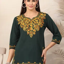 Clora Creation Women Floral Embroidered Thread Work Woollen Kurta-image-74