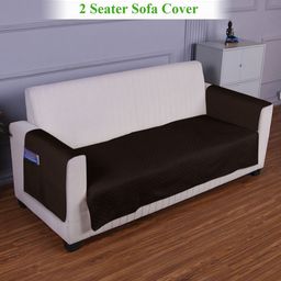 HOKIPO Brown Self Design Polyester 2 Seater Sofa Cover With Arms-16