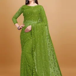 LOROFY Floral Embroidered Beads and Stones Lightweight Net Brasso Saree-picture-20