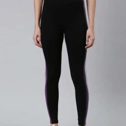 Go Colors! Black Cotton Striped Sports Tights-image-48