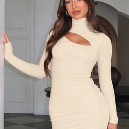 DressBerry Women Mock Neck Bodycon Mini Dress-image-3