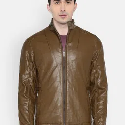 Fort Collins Men Brown Solid Biker Jacket-picture-51
