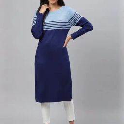 Aurelia Blue Colourblocked Winter Kurta-image-7