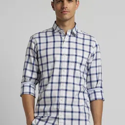 Peter England Casuals Men Slim Fit Spread Collar Tartan Checked Cotton Casual Shirt-image-45