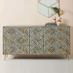 Casagold Black Chevron Bone Inlay Storage Cabinet-31