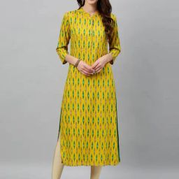Kipek Mustard Yellow Rayon Printed Kurta-image-30