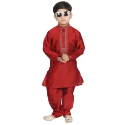 SG Yuvraj Kids Red Embroidered Kurta with Pyjama-image-79