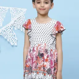 BIBA Girls White Printed Dress-image-62