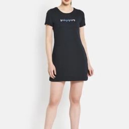 METTLE Black Graphic Print Night Dress-image-79