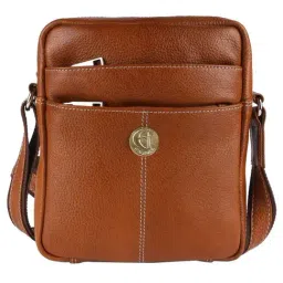 HiLEDER Tan Textured Small Leather 6.5 inch Cross Body Bag-image-40