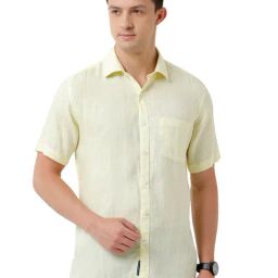 Linen Club Yellow Contemporary Fit Shirt-image-42