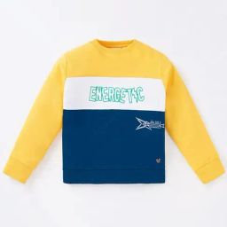 Ed-a-Mamma Kids Yellow & Blue Cotton Color Block Full Sleeves Sweatshirt-image-58