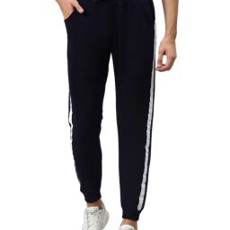 Hubberholme Navy Blue Slim Fit Striped Joggers-picture-0
